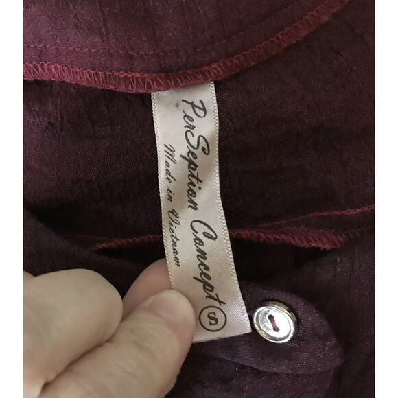 PERSEPTION CONCEPT Womens Size Small Burgundy Sleeveless Button Up Tied Shirt - Picture 5 of 5
